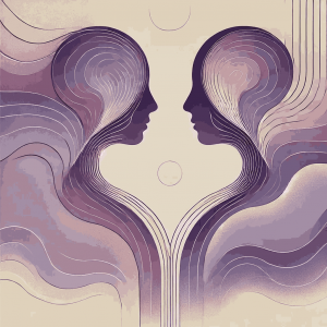 Two abstract human figures mirror each other in a symmetrical pose, representing emotional attunement and co-regulation in therapy – Optima Health Services