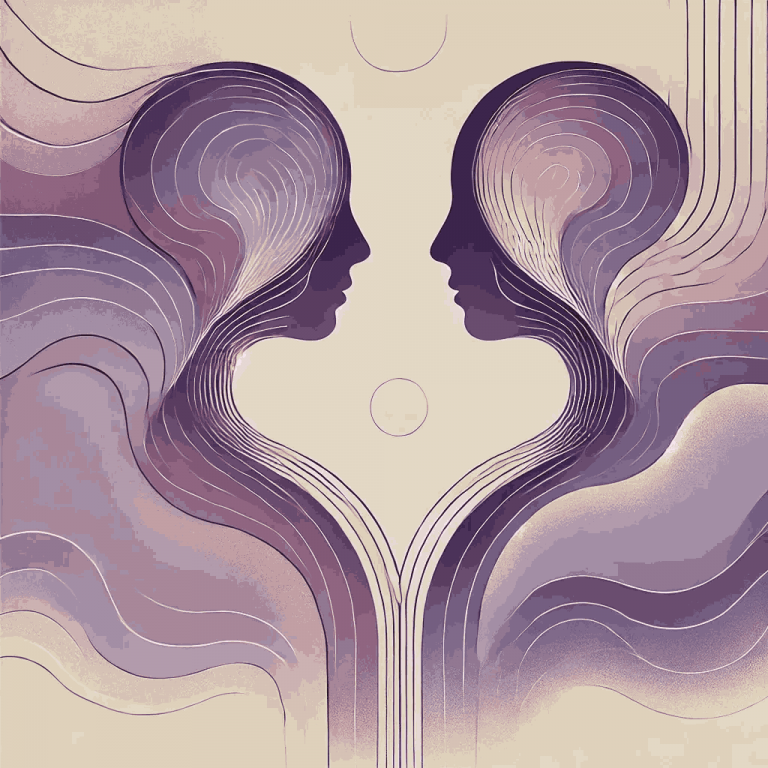 Two abstract human figures mirror each other in a symmetrical pose, representing emotional attunement and co-regulation in therapy – Optima Health Services