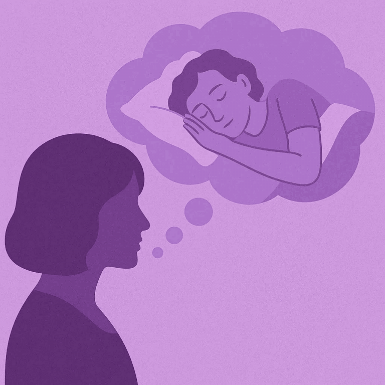 A person sits quietly while a dream bubble floats above their head, symbolizing subconscious thoughts entering the therapy space – Optima Health Services